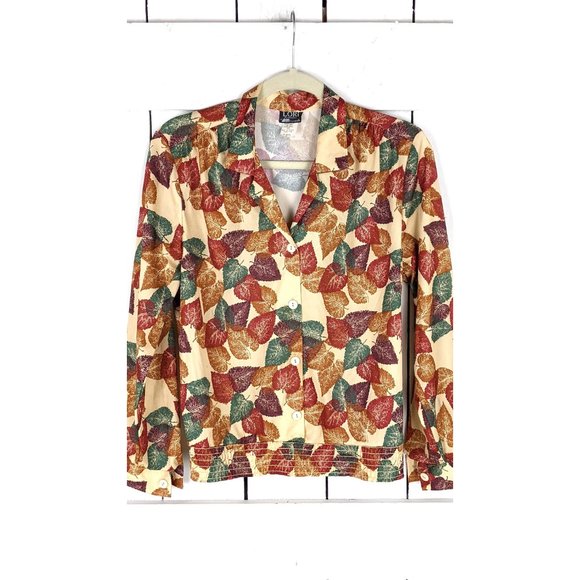 Vintage Lori of California brown beige autumn fall leaf print pullover blouse 8 - Picture 2 of 5